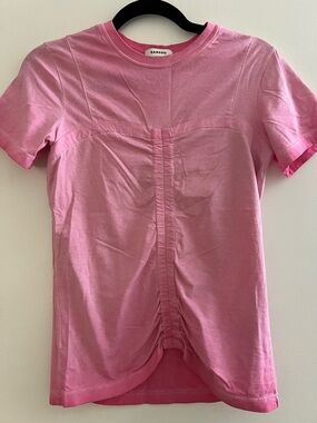 Sandro Pink Short Sleeve Ruched Front Tee
